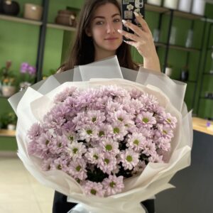 Lawendowy mono bukiet z chryzantem – Poczuj Flowers Poznań