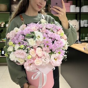 flowerbox z chryzantemą, eustomą i różami Poznań